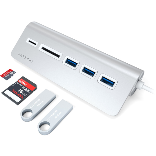 USB-хаб и картридер Satechi Type-C Aluminum USB 3.0 Hub & Card Reader (ST-TCHCRS) серебристый