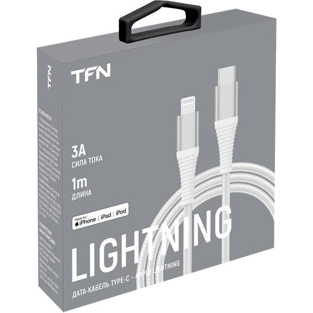 Кабель TFN 8pin (Lightning MFI) USB-TypeC нейлон (1 метр) белый