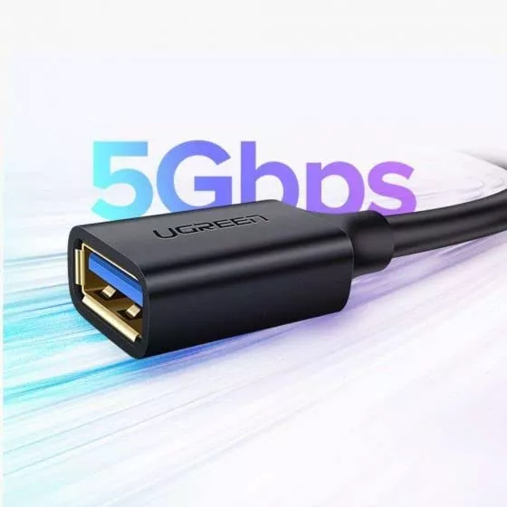Кабель UGREEN US129 USB-A 3.0 (male) - USB-A (female) Extension Cable (2 метра) чёрный (10373)