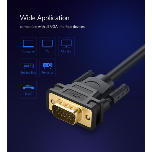 Кабель UGREEN VG101 (11646) VGA Male to Male Cable (2 метра) чёрный