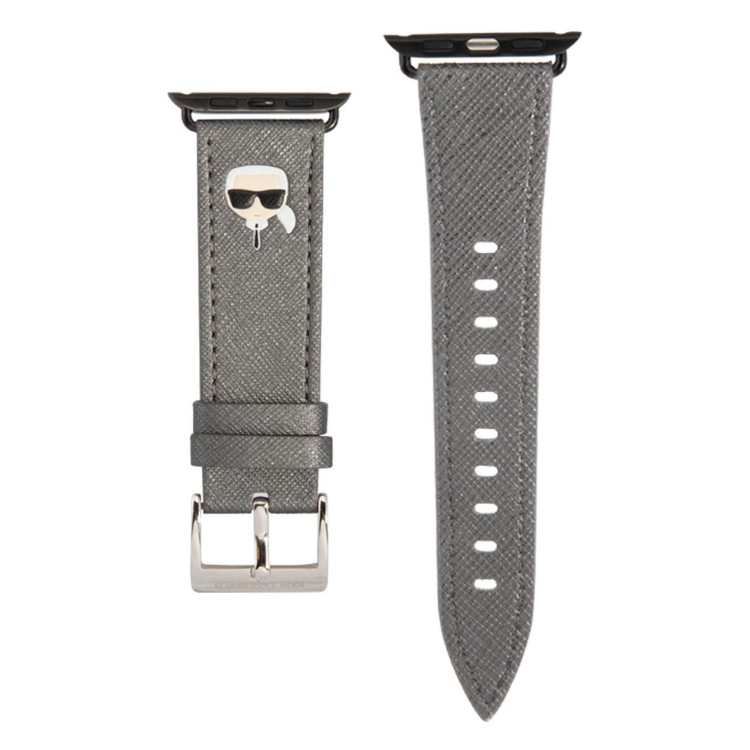 Ремешок Lagerfeld PU Saffiano Karl head Silver для Apple Watch 41/40/38 мм серебристо-серый