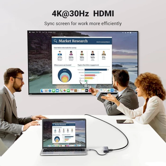 Мульти Хаб UGREEN CM512 (90568) USB-C to 2*USB3.0+HDMI+RJ45+SD&TF+PD Port Converter серый