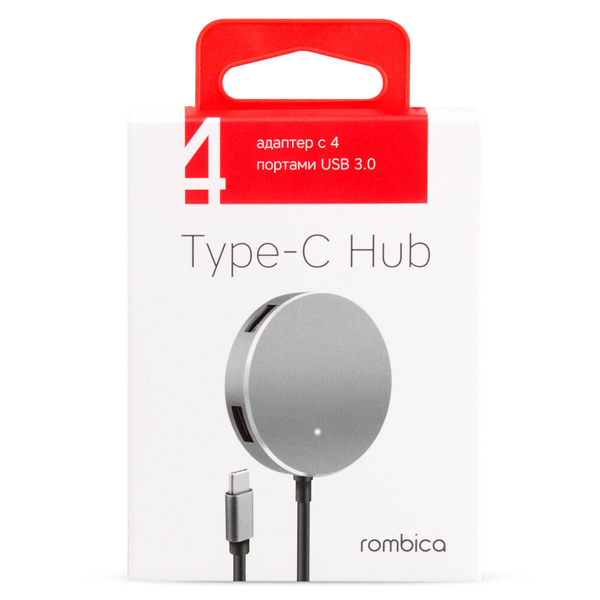 Мульти хаб Rombica Type-C Hub Metal 4 x USB 3.0 серый космос (TC-00060)