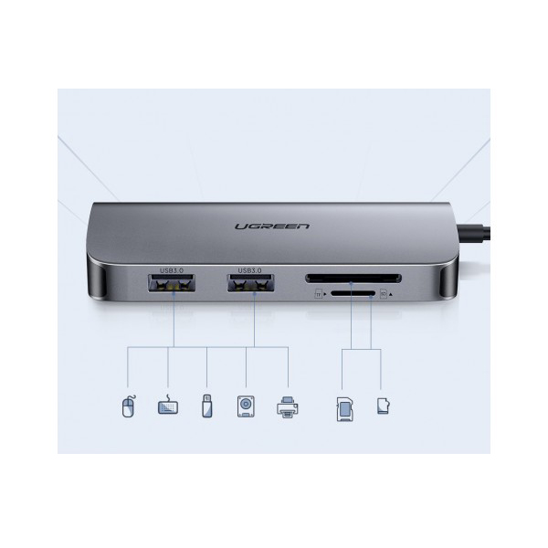 Мульти Хаб Ugreen CM212 USB-C 7-in-1 Multifunctional Adapter серый (50852) 