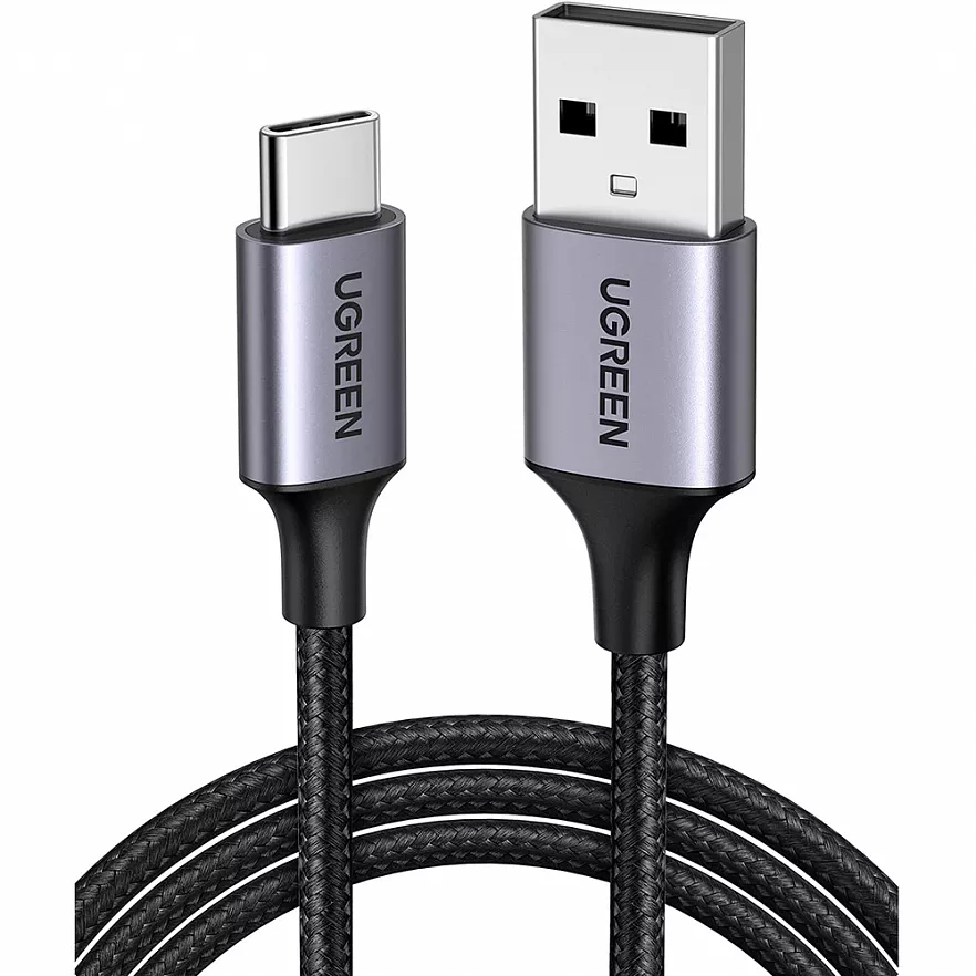 Кабель Ugreen US288 USB-A 2.0 to USB-C Cable Nickel Plating Aluminum Nylon Braid (0,25 метра) чёрный (60124)