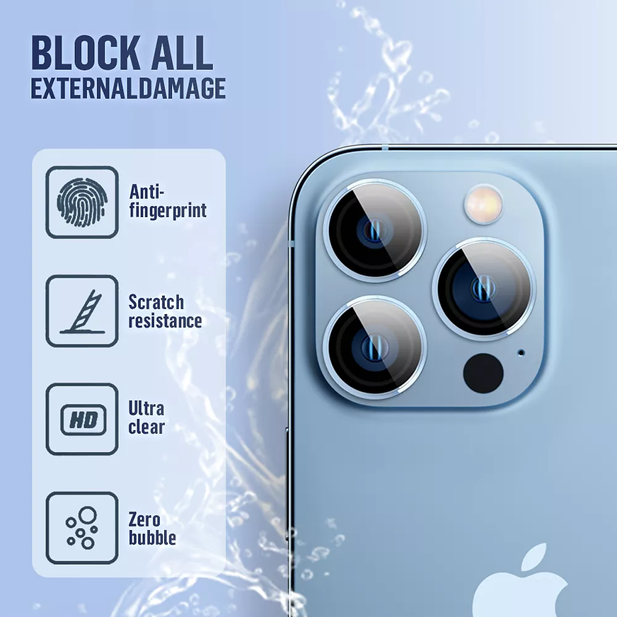 Защитное стекло BlueO Camera Lens PVD stainless steel для iPhone 15 Pro Max 3 шт. Blue (+install)