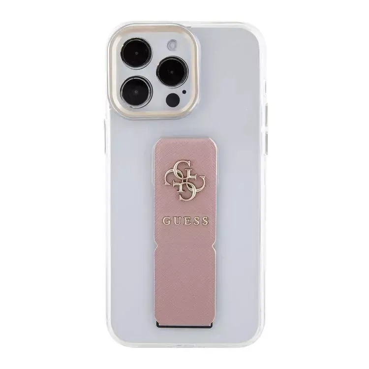 Чехол CG Mobile Guess Grip Stand Clear Case 4G Logo для iPhone 15 Pro Max прозрачный / розовый