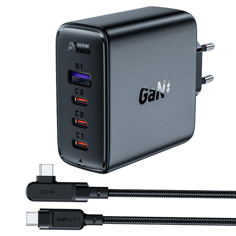 Сетевое зарядное устройство ACEFAST A37 PD100W GaN (3xUSB-C + USB-A) Fast Charge Wall Charger чёрное (EU)