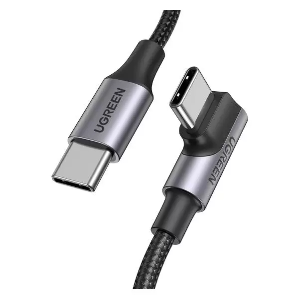 Кабель UGREEN US334 (70645) USB-C  2.0 Male To Angled 90° USB-C 2.0 Male 5A Data Cable (2 метра) чёрный
