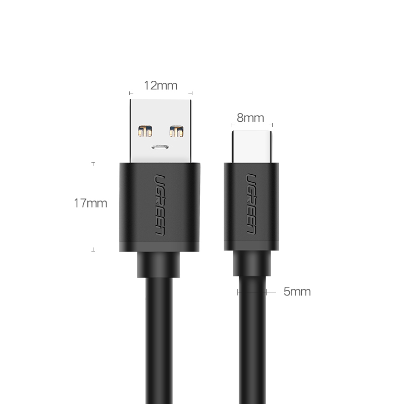 Кабель UGREEN US184 (20884) USB-A 3.0 Male to Type C Male Cable Nickel Plating (2 метра) чёрный