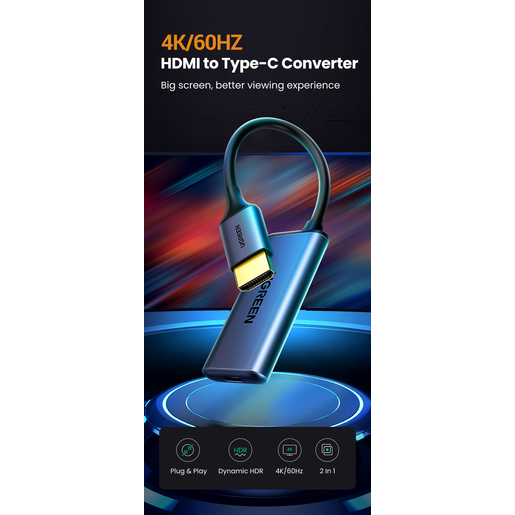 Конвертер Ugreen CM323 (70693) HDMI to USB-C Converter серый