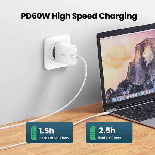Кабель UGREEN US264 (60519) USB-C Male 3A 60W 1.5м белый
