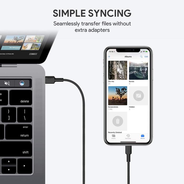 Кабель Aukey USB-C To Lightning Nylon Braided Cable (1,2 метра) чёрный (CB-CL1)