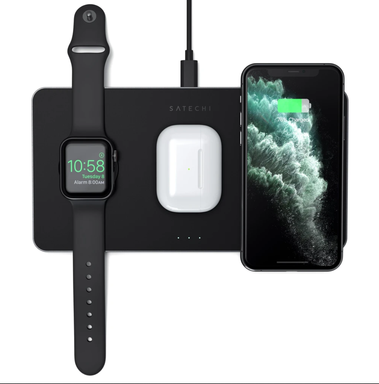 Зарядка докстанция Satechi TRIO Wireless charging Pad для трех устройств черного цвета