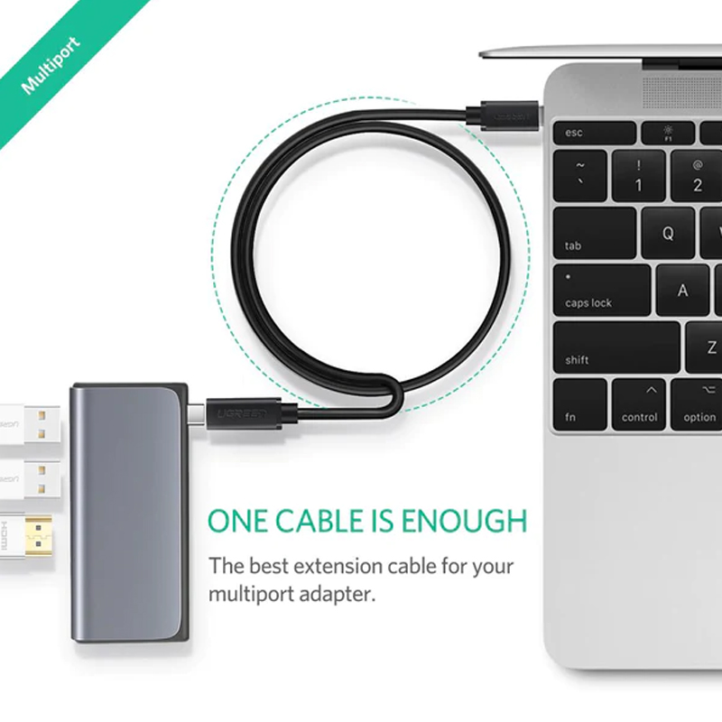 Кабель UGREEN US353 (10387) USB-C/M to USB-C/F Gen2 5A Extension Cable 10Gbps (1 метр) чёрный
