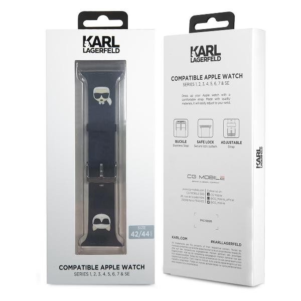 Ремешок CG Mobile Lagerfeld Silicone Karl and Choupette Heads для Apple Watch 42/44/45 мм чёрный