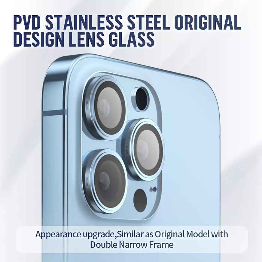 Защитное стекло BlueO Camera Lens PVD stainless steel для iPhone 15 Pro Max 3 шт. Blue (+install)