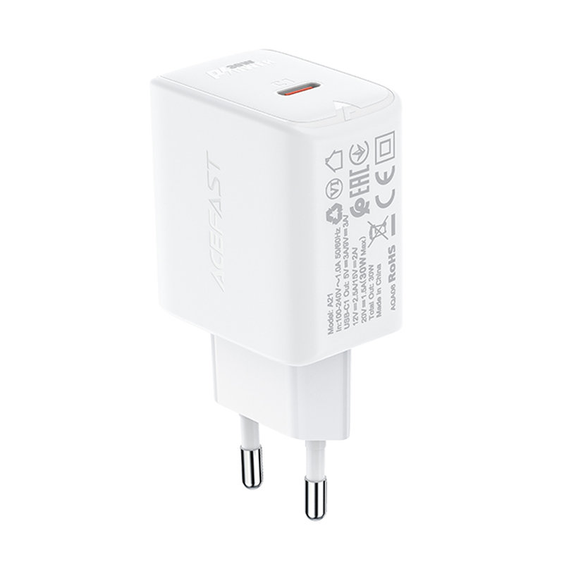 Сетевое зарядное устройство Acefast A21 GaN PD 30W 1 x USB-C белое (AF-A21-WH)