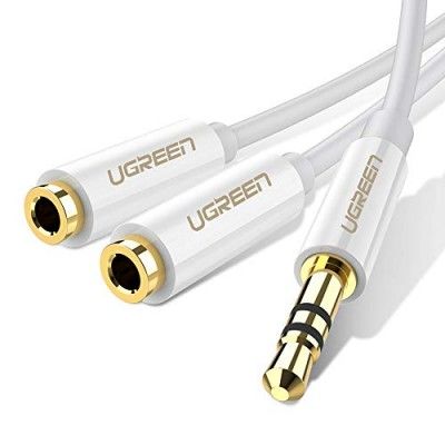 Кабель-разветвитель UGREEN AV134 (10739) 3.5mm Stereo Audio Splitter Cable (20 сантиметров) белый