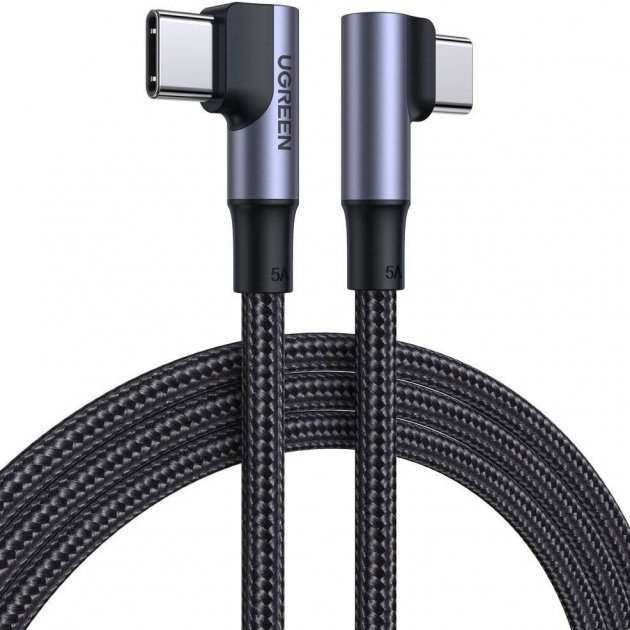 Кабель угловой UGREEN US335 (70698) Angled USB-C 2.0 Male To Angled USB-C 2.0 Male 5A Data Cable (2 метра) чёрный