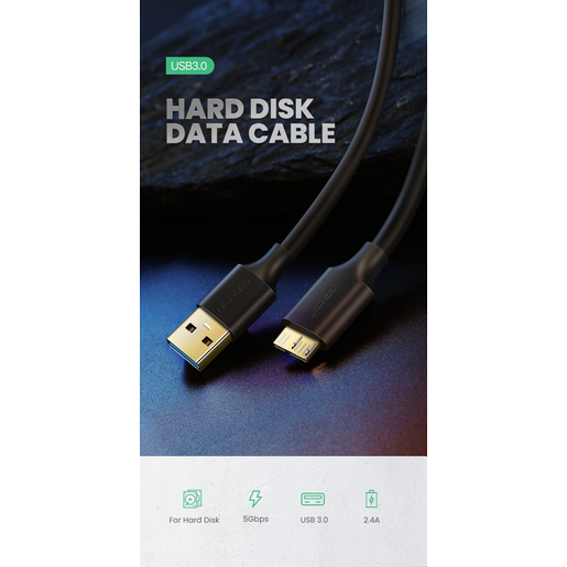Кабель UGREEN US130 (10840) USB-A to USB Micro-B 3.0 (0,5 метра) Male Cable чёрный (для жесткого диска)