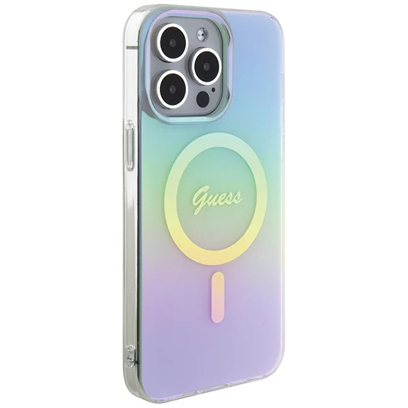 Чехол CG Mobile Guess IML Iridescent MagSafe для iPhone 15 Pro бирюзовый градиент