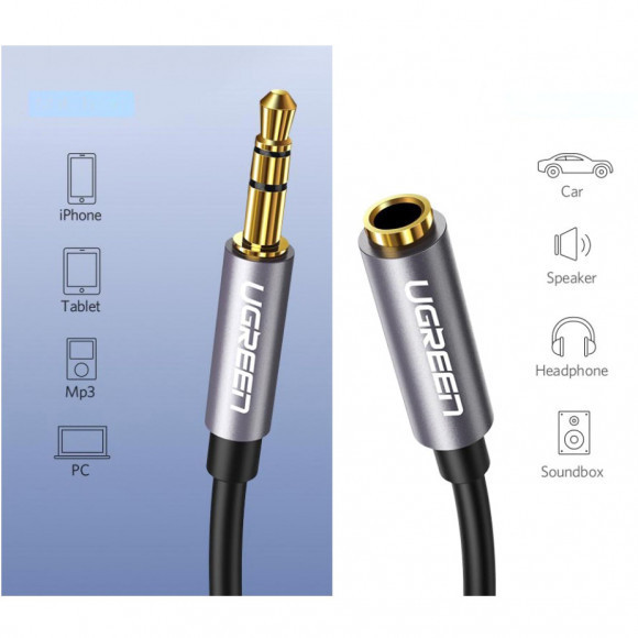 Кабель Ugreen AV118 (10594) 3.5 mm Male-Female Cable (2 метра) чёрный