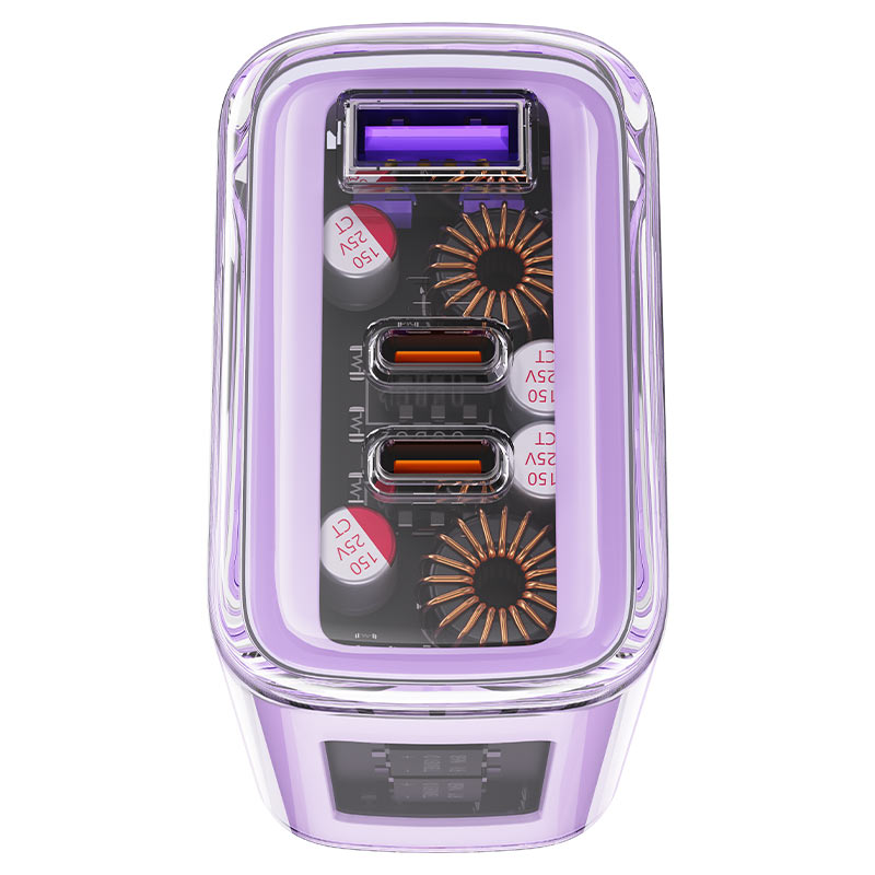 Сетевое зарядное устройство ACEFAST A45 Sparkling series PD65W GaN (2xUSB-C+USB-A) FCW Charger розовое Cherry blossom (EU)
