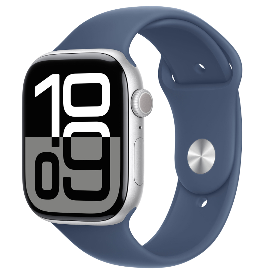 Умные часы Apple Watch Series 10 46 мм, GPS, алюминий серебристый, спортивный ремешок «Denim»  M/L