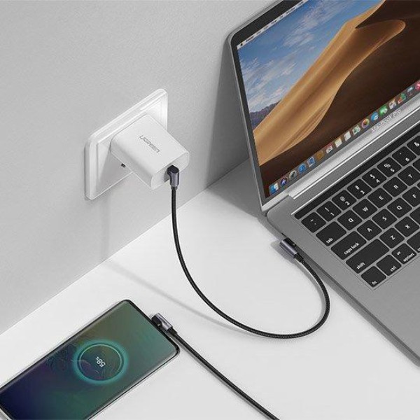 Кабель угловой UGREEN US323 (70529) Angled USB-C Cable Aluminum Case with Braided (1 метр) чёрный