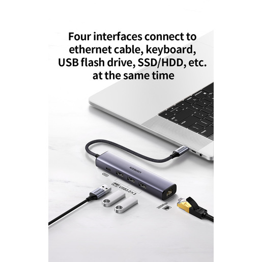 Мульти Хаб UGREEN CM475 (20932) USB-C Multifunction Gigabit Ethernet Adapter with PD серый космос