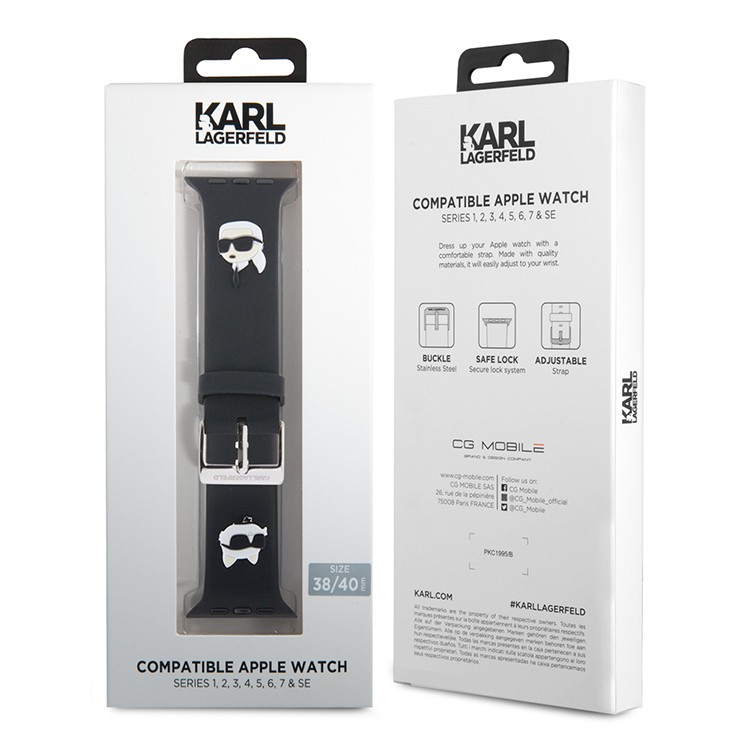 Ремешок CG Mobile Lagerfeld 3D Rubber NFT Karl & Choupette Heads для Apple Watch 38/40/41 мм чёрный