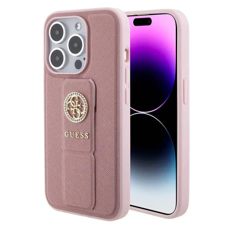 Чехол CG Mobile Guess Grip Stand 4G Saffiano для iPhone 15 Pro Max розовый