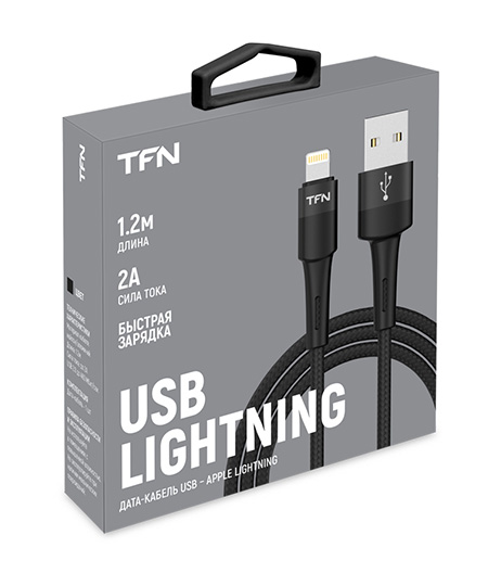 Кабель TFN 8pin Envy (Lightning-USB) нейлон (1,2 метра) чёрный (black)