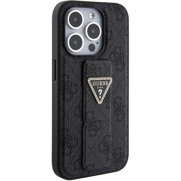 Чехол CG Mobile Guess Grip Stand PU 4G Triangle Diamond Metal Logo для iPhone 15 Pro чёрный