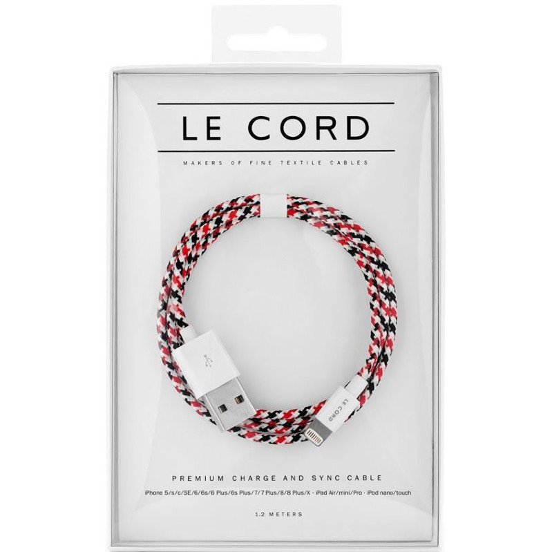Кабель Le Cord Nylon Lightning MFI (1.2 метра) Krugeri (Бело-красно-чёрный)