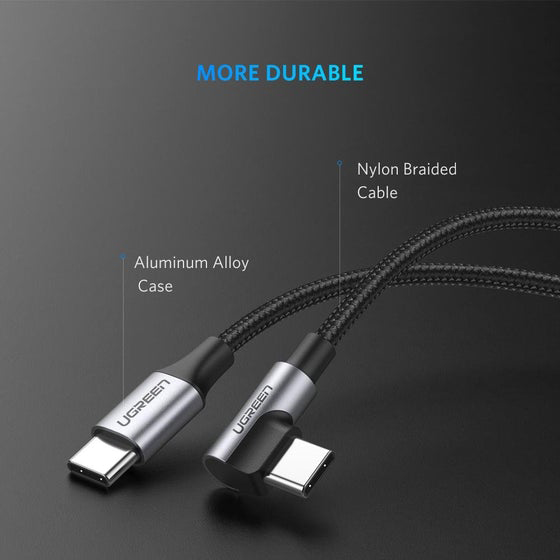 Кабель Ugreen US255 (50123) USB Type-C to Angled USB Type-C 60W (1 метр) чёрный