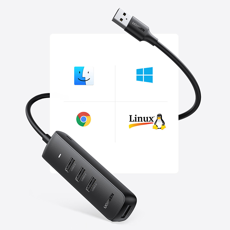Хаб UGREEN CM416 (80657) USB 3.0 4-Port Hub (1 метр) чёрный