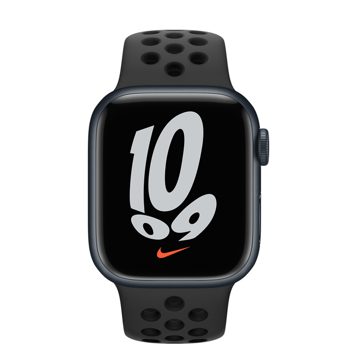 Умные часы Apple Watch Nike Series 7 45 мм, алюминий «Тёмная ночь», спортивный ремешок Nike цвета «Антрацитовый/чёрный»