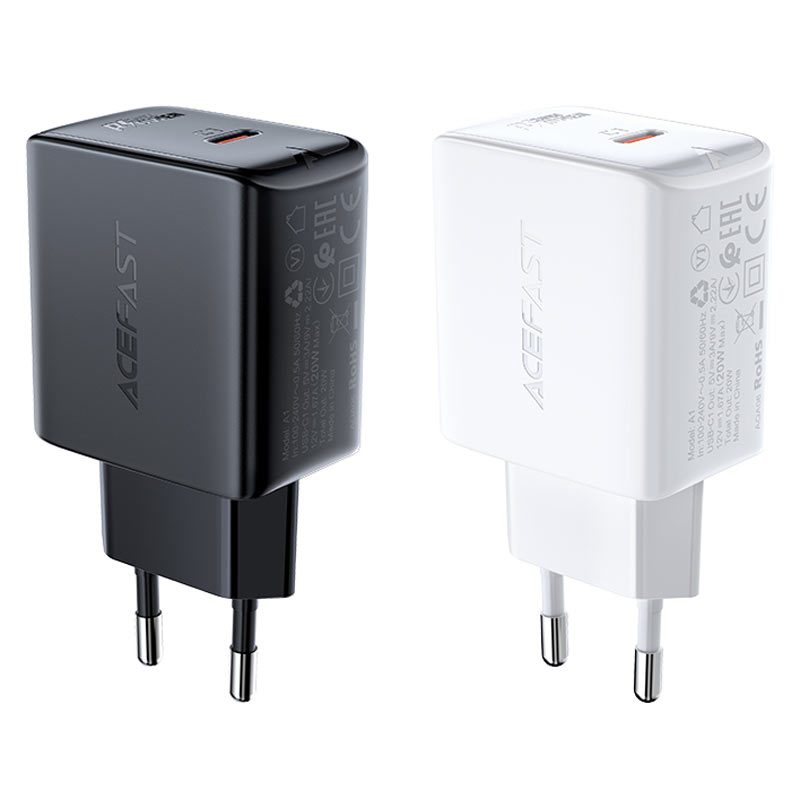 Сетевое зарядное устройство ACEFAST A1 PD20W 1xUSB-C Fast Charge Wall Charger чёрное (EU)