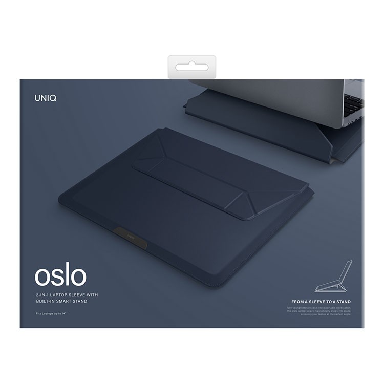 Чехол Uniq Oslo V.2 PU leather Magnetic Laptop sleeve/foldable stand для ноутбуков 14" Navy Blue