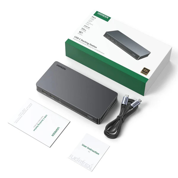 Мульти Хаб UGREEN CM615 (90912) USB-C port Convert (2*USB-A+USB-C+2*HDMI+2*DP+RJ45 Gigabit+PD) серый