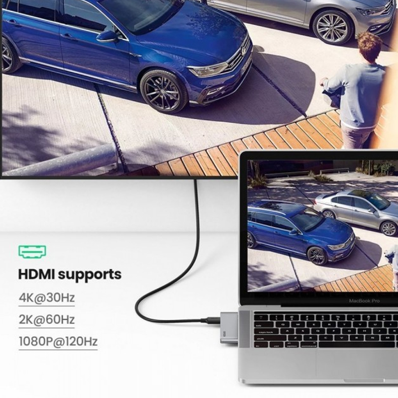 Мульти Хаб UGREEN CM380 (80856) USB-C 6-in-1 Multifunction Adapter серый