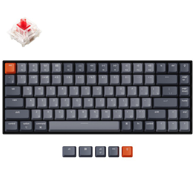 Беспроводная клавиатура Keychron K2, 84 клавиши, RGB подсветка, Gateron Red Switch серая   