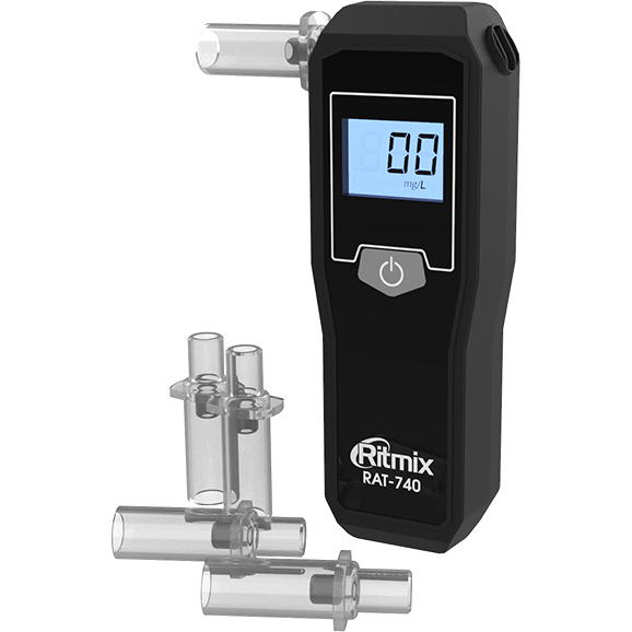 Алкотестер Ritmix RAT-740 чёрный (Диапазон: 0,00-2,00 мг/л; ±0,025 мг/л)