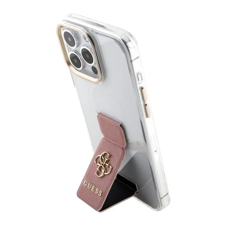 Чехол CG Mobile Guess Grip Stand Clear Case 4G Logo для iPhone 15 Pro прозрачный / розовый