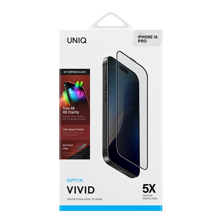 Защитное стекло Uniq OPTIX Vivid (true colors) Clear/Black (+installer) для iPhone 16 Pro