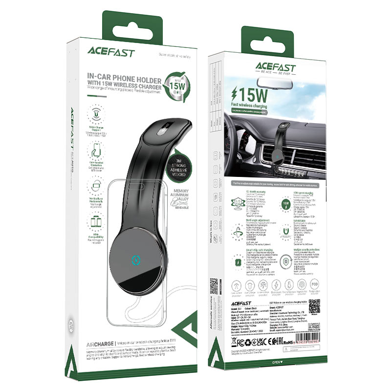 Автодержатель с функцией беспроводной зарядки Acefast D21 Fast Wireless Charger Magnetic Car Holder (AF-D21-BK)