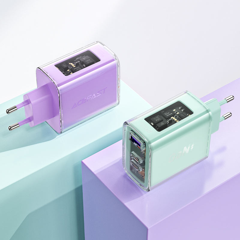 Сетевое зарядное устройство ACEFAST A45 Sparkling series PD65W GaN (2xUSB-C+USB-A) FCW Charger розовое Cherry blossom (EU)