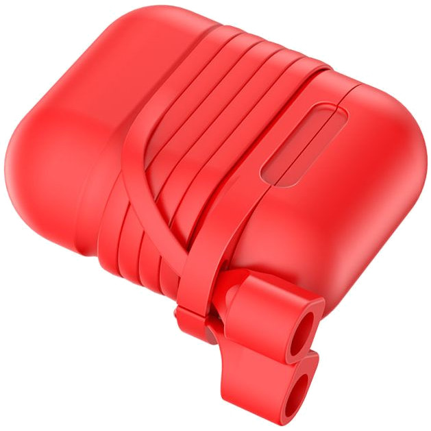 Чехол Baseus Silicone Case с держателем наушников для Airpods красный